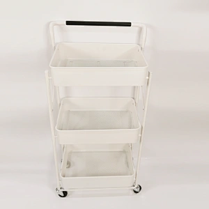three-layer collapsible storage car High Strength Carbon Steel Smooth Surface Coating Bearing Stability Kitchen Folding Storage