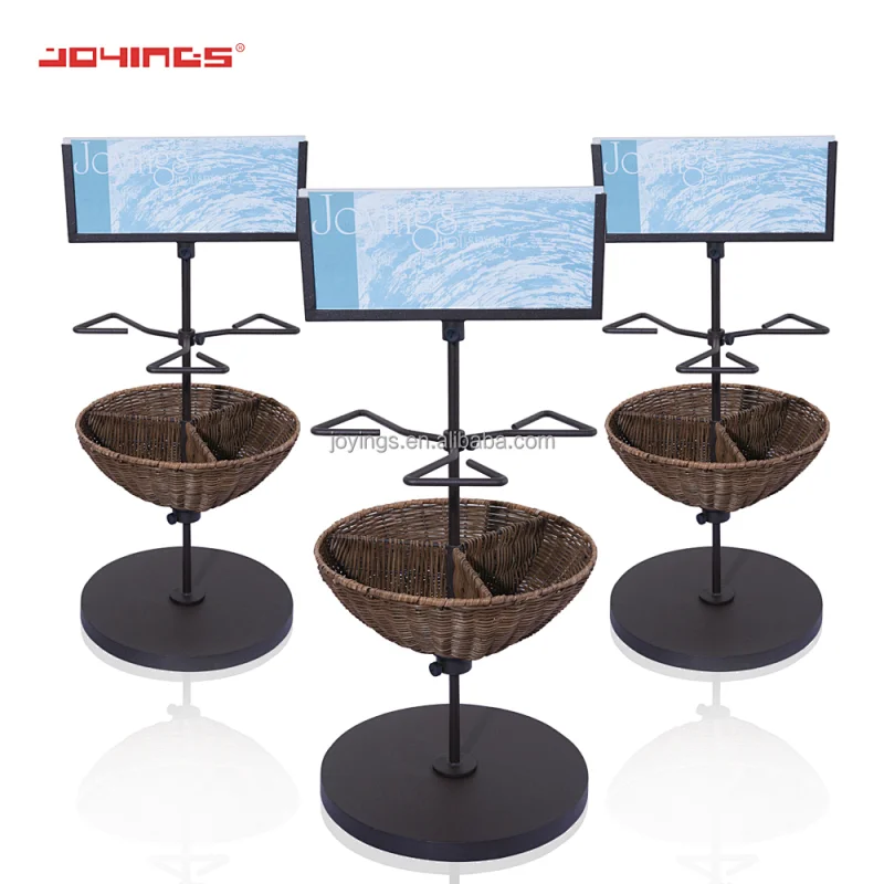 Tree Display Rattan Basket beauty product Storage Bin Display Stand with big price tag holder