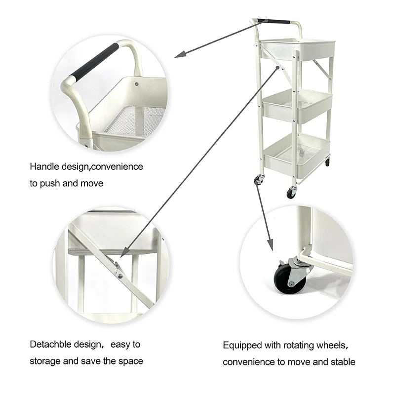 Factory price storage white bedroom storage cart rack shelf Bathroom storage cart iron powder coating rack
