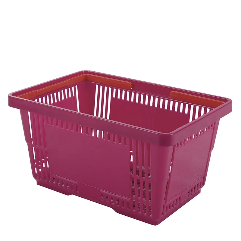 2022 The factory price Stocked Plastic Shopping Basket PP Shopping Basket for Supermarket High Quality Pink stackable basket