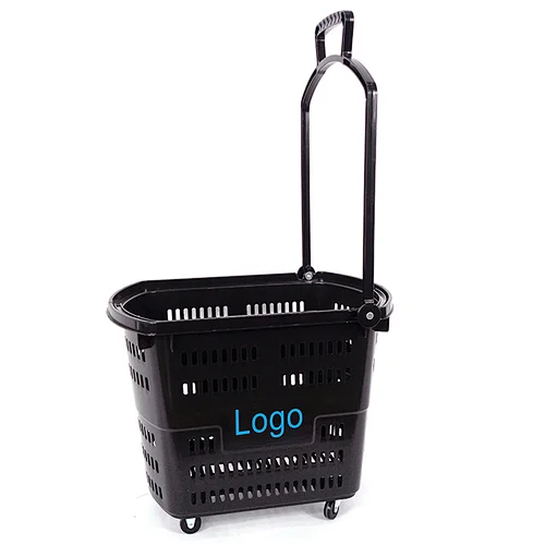 trolley supermarket basket plastic shopping push cart with handle China Manufacturing Factory Wholesale portable
