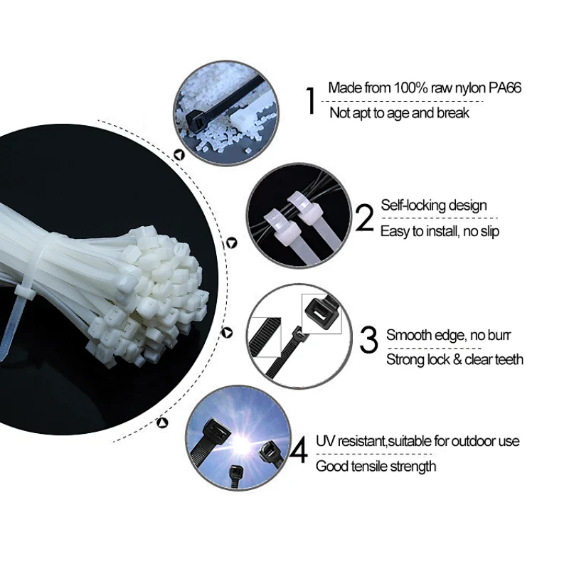 Nylon cable tie made in china white black yellow cable tie colored