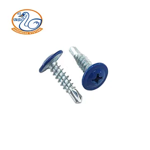 Wafer head with collar drilling point self drilling screw