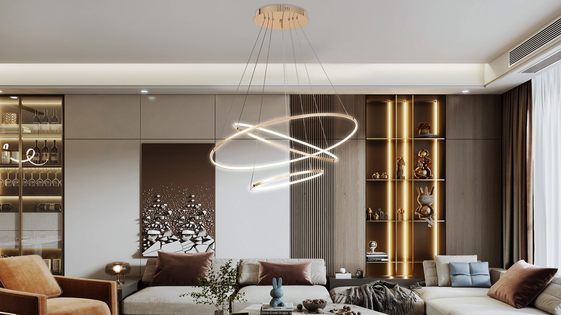 Adjustable LED chandelier rose gold LED modern chandelier living room three-ring chandelier