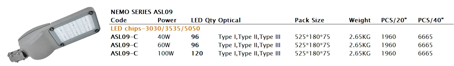 ASL09 commercial led street lights manufacture