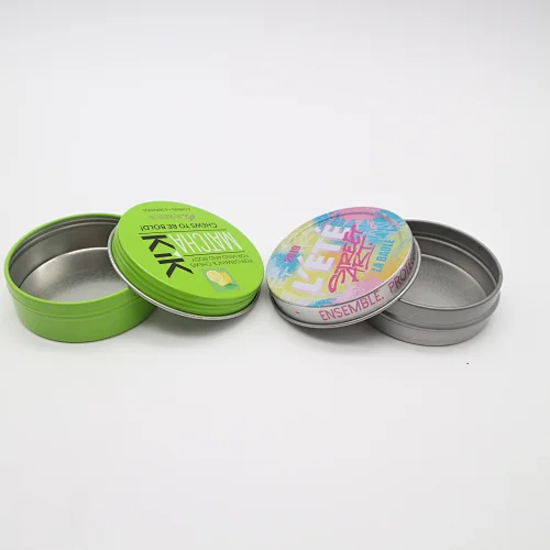 2 oz aluminum round metal tins with screw top lid Candle Tin Silver Color Round massage candle tin with spout custom box