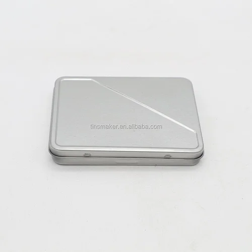 custom silver printing metal hinged tin case with logo embossed small metal case logo