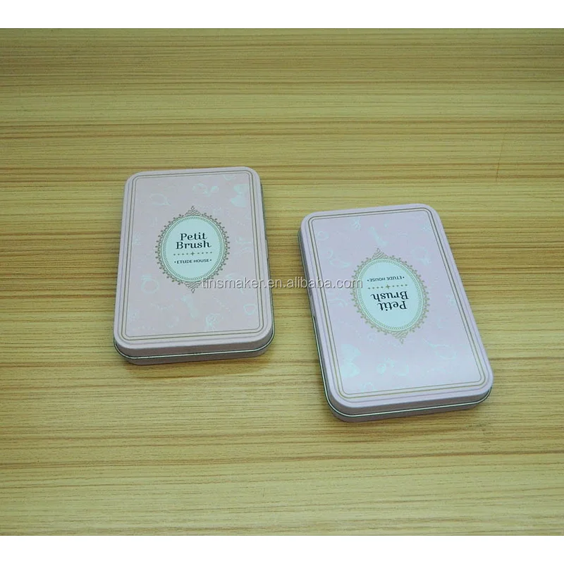 Metal Hinge Top Tin Containers for Cosmetic Brush Set Storage