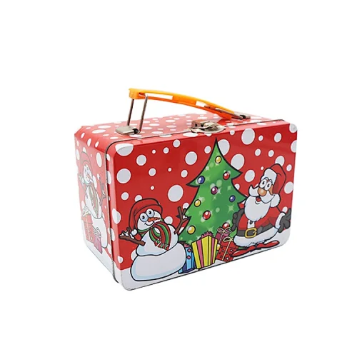 Food Grade Round Empty colorful packaging tin box Custom Metal Tin Lunch Box With Handle And Clasp custom box