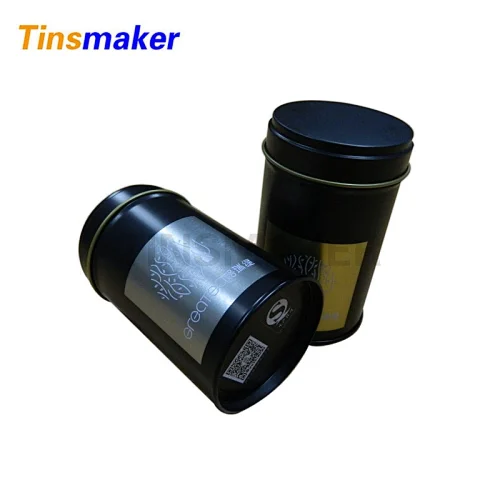 Black tin can, round tea tin box