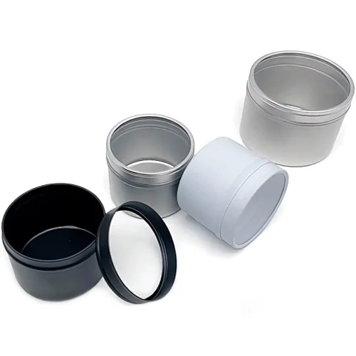 2 oz 8-Ounce Round Metal Tins w/View Window Lids Silver Tins w/Clear Lids black white silver