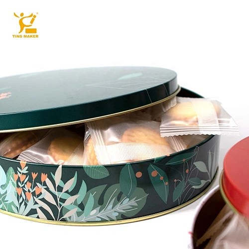 OEM Custom  Round Metal Tin Christmas Can Cookie Wedding Candy Iron Window Metal Tin Gift Box With Logo Handle Container
