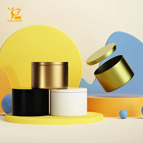 Round Customized White Home Decorative Seamless Drawn Soy Wax With Lids Containers And Candles Tins Boxes For Candle Jar Can Set