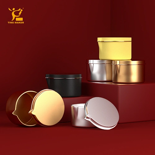 wholesale metal white colored  1.5oz 2oz 4oz feet candlejar with pouring spout candle tins box container swith lid in bulk tin