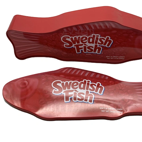 Custom printing fish shape metal tin box for packaging candy
