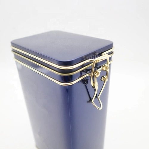 lock catch retangular cookie candy storage metal tin cans with lid Novelty special lid tea tin/tea tin can