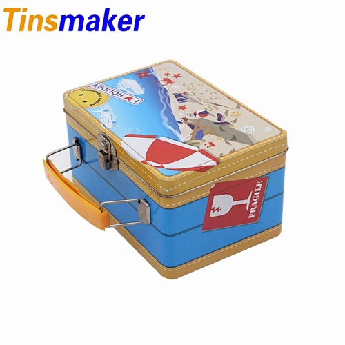 Metal Tin Box Custom Rectangle Large Food Grade Logo Print Hinged Lunch