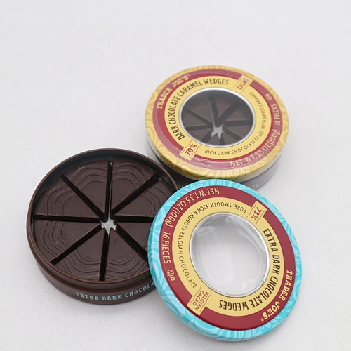 Tin Case Small Round Pocket Chocolate Candy Food Tin Box with Window on Top Lid Tin Container Coffee Packing Can Tinplate