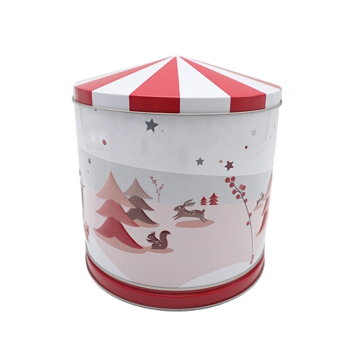High Quality Christmas Big Black Round Coffee Cookies Cake Gift Mint Candy Cane Coffee Package Storage Metal Music Tin Box