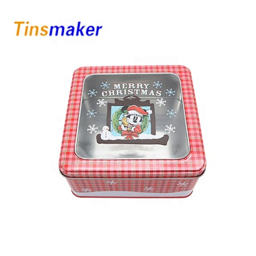 Christmas Tea Cookie Bread Cosmetic Square Shape Tin Box Print Embossed Metal Big Large Diy Outdoor Food Cake Box Tinplate