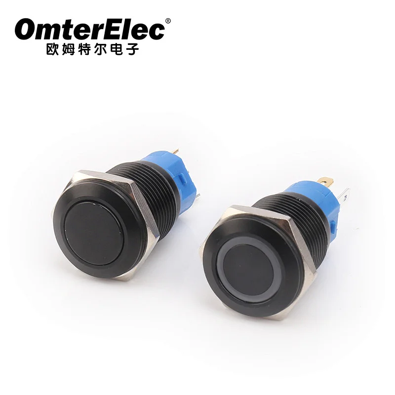 16FMM anodized black shell black sheet metal push switch