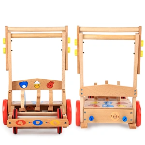 Hot sale educational toy hands intellectual block toys kids cartoon wooden beads transport trailer baby walker