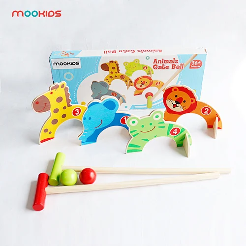 Indoor Leisure Games Educational Learning Animal Goal Kids Mini Wooden Golf Croquet Toys