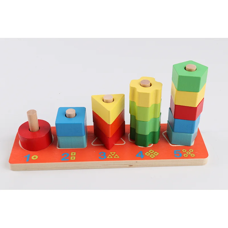 Amazon Hot Selling Wooden Kindergarten early education puzzle Toy splicing Game Shape Stacker for children