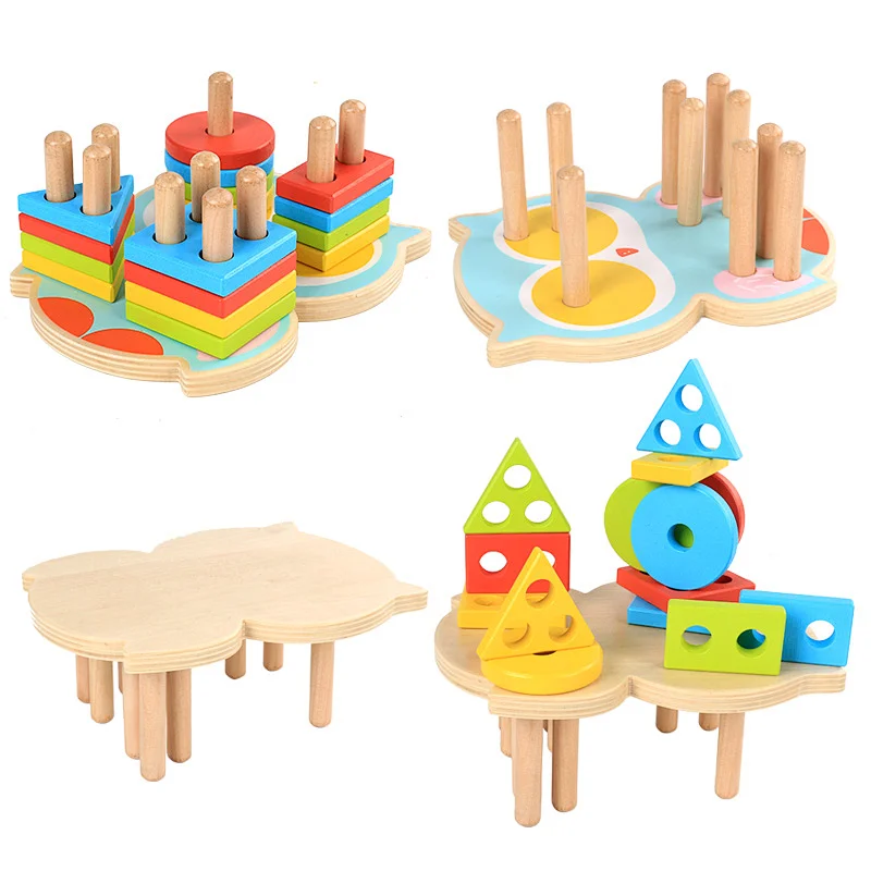 Hot Selling Educatational Puzzle  Wooden Kindergarten Early Education Owl Shape Stacker Toy for Children