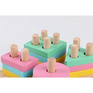 Amazon Hot Selling Wooden Kindergarten Early  Educational Puzzle Toy Splicing Game Macarons Color Recognition  Stacking Shape
