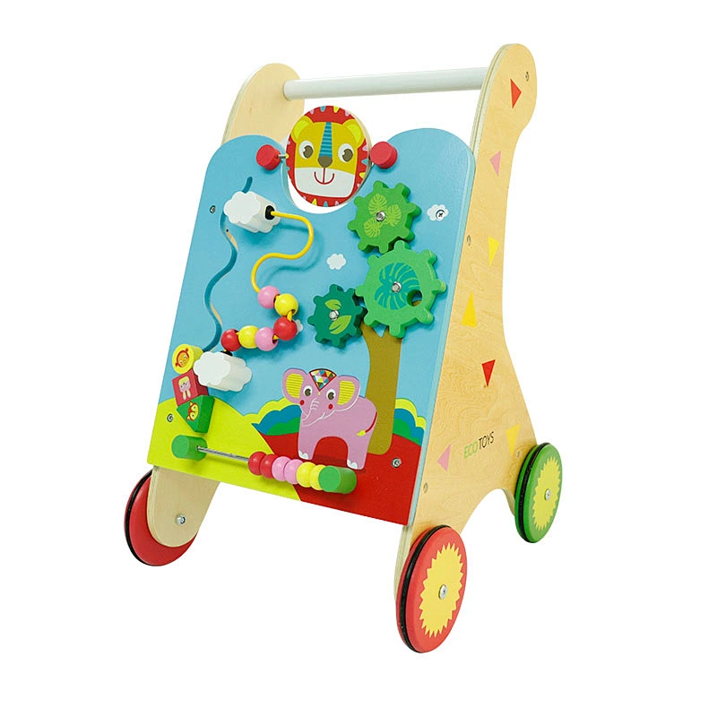 preschoolers solid durable Cartoon baby toy wood curved four-wheeler child wooden baby walking toys