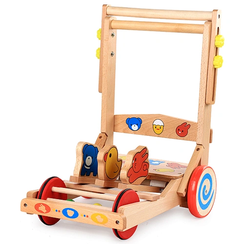 Hot sale educational toy hands intellectual block toys kids cartoon wooden beads transport trailer baby walker