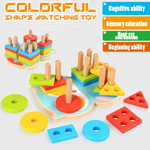 Hot Selling Educatational Puzzle  Wooden Kindergarten Early Education Owl Shape Stacker Toy for Children