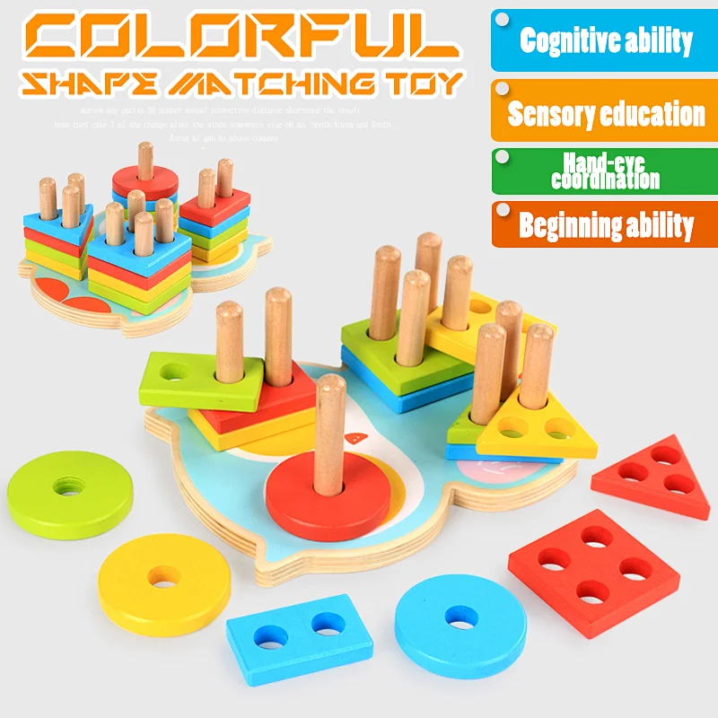 Hot Selling Educatational Puzzle  Wooden Kindergarten Early Education Owl Shape Stacker Toy for Children