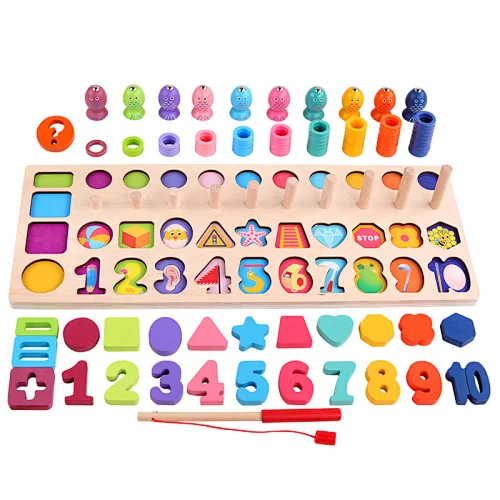 Wooden Educational Toy  Children's  Fishing Games Educational Fishing Games Colored Multifunctional Mathematics for Preschool