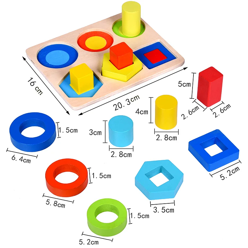 Baby Colorful Sorter Preschool Geometric Wooden Building Stacking Matching Blocks Educational Toy For Kids