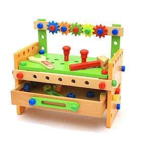 Wooden Intelligent DIY Workbench tool box kit set tool toy for kids