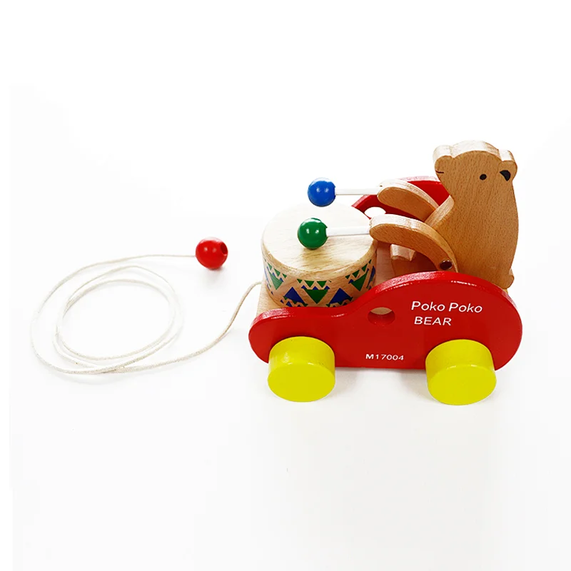 Wooden bear bang drum car, early childhood educational toys, toddler toys