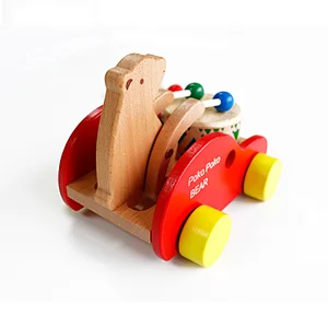Wooden bear bang drum car, early childhood educational toys, toddler toys