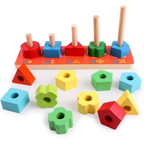 Amazon Hot Selling Wooden Kindergarten early education puzzle Toy splicing Game Shape Stacker for children