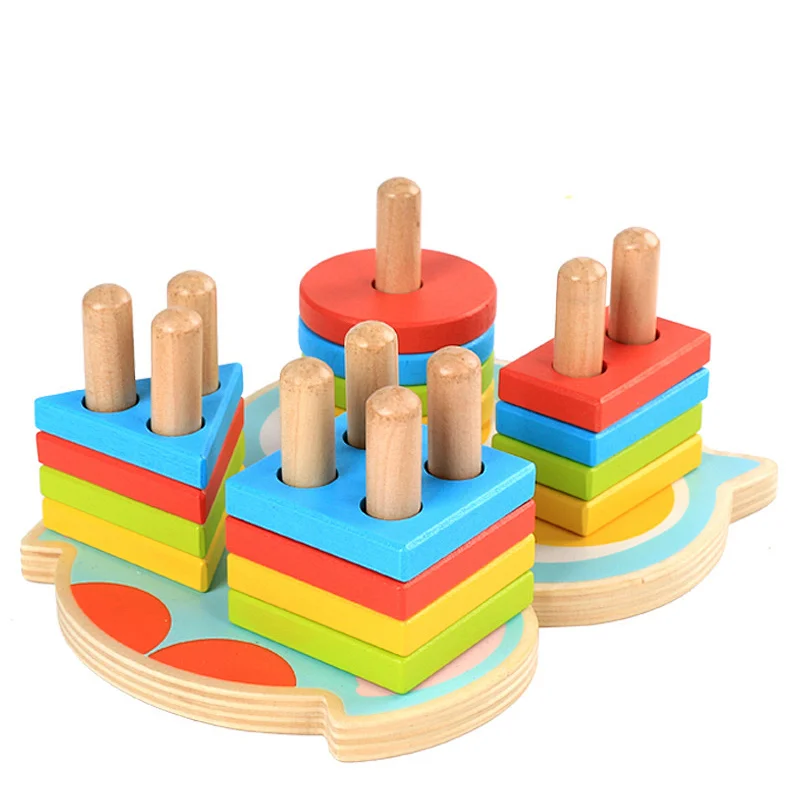 Hot Selling Educatational Puzzle  Wooden Kindergarten Early Education Owl Shape Stacker Toy for Children