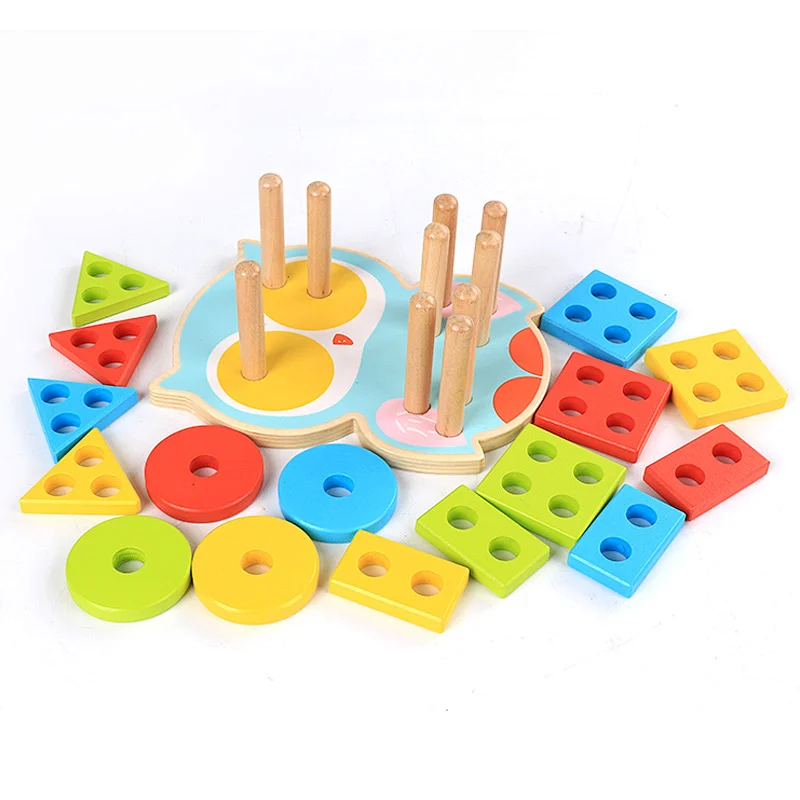 Hot Selling Educatational Puzzle  Wooden Kindergarten Early Education Owl Shape Stacker Toy for Children