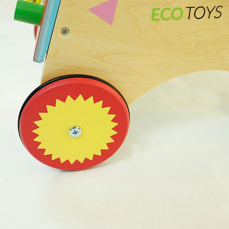 preschoolers solid durable Cartoon baby toy wood curved four-wheeler child wooden baby walking toys