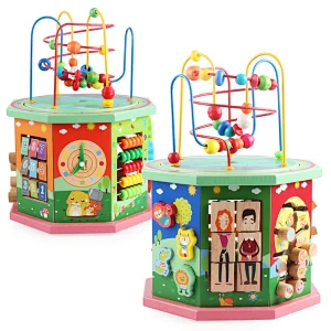 Wooden Kindergarten Early Education Puzzle Toy Splicing Game for 8 Sides Big Beads Coaster for Children