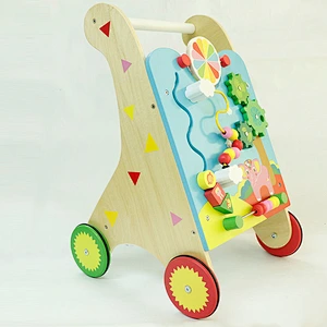 preschoolers solid durable Cartoon baby toy wood curved four-wheeler child wooden baby walking toys