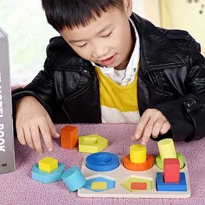 Baby Colorful Sorter Preschool Geometric Wooden Building Stacking Matching Blocks Educational Toy For Kids