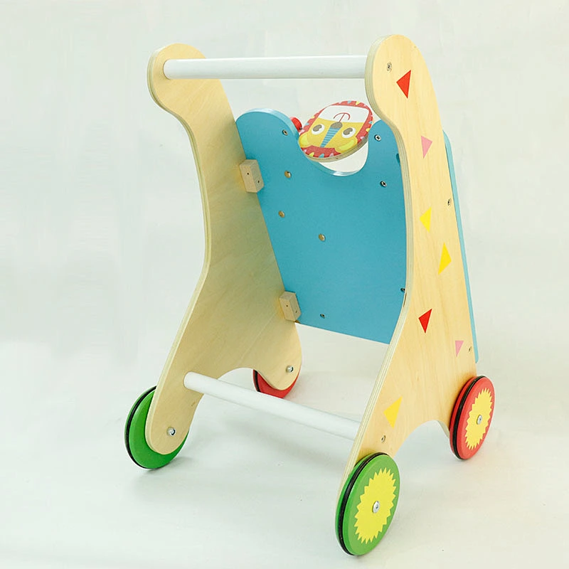 preschoolers solid durable Cartoon baby toy wood curved four-wheeler child wooden baby walking toys