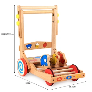 Hot sale educational toy hands intellectual block toys kids cartoon wooden beads transport trailer baby walker