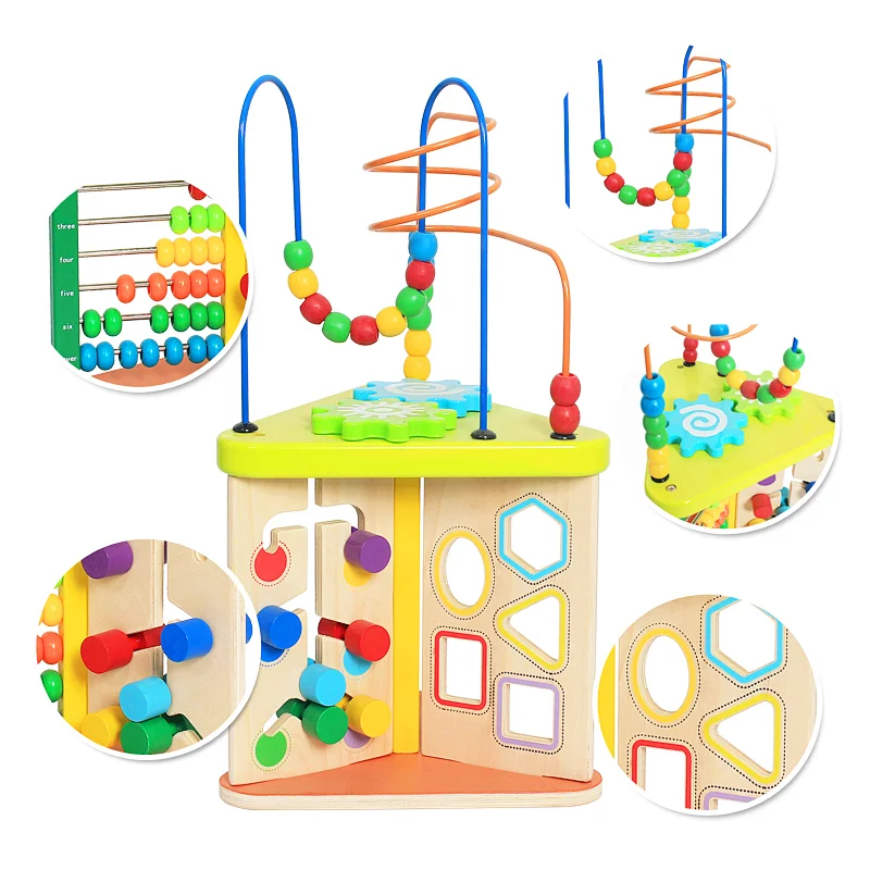 Amazon Top Seller Wooden Kindergarten Early Education Splicing Game Triangle Beads Coaster Monessori Toys for Children