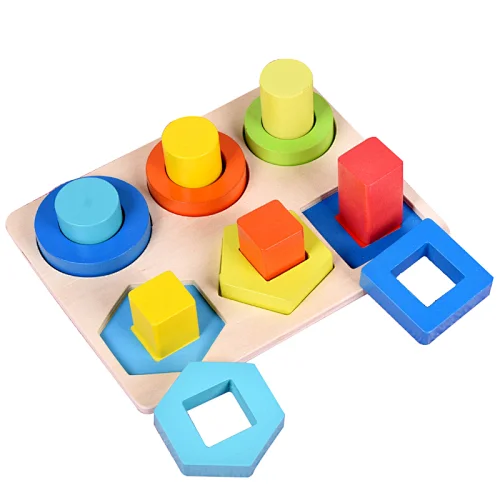 Baby Colorful Sorter Preschool Geometric Wooden Building Stacking Matching Blocks Educational Toy For Kids
